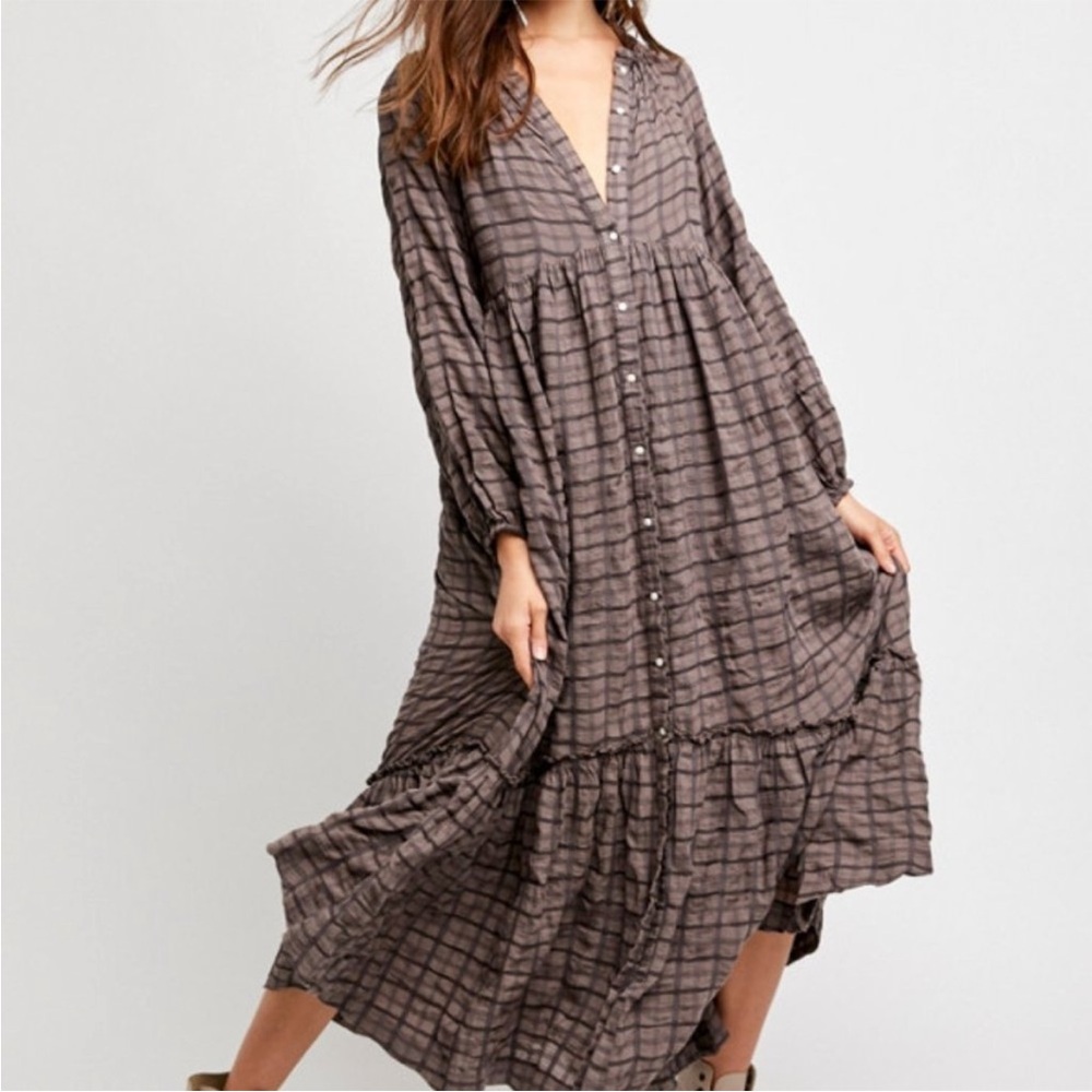 Free People Edie Brown Plaid Maxi Dress